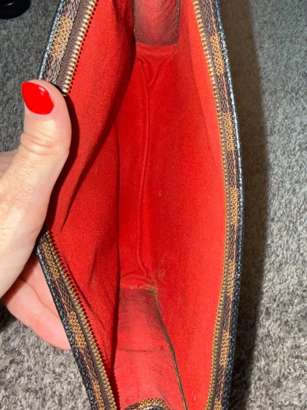 Louis Vuitton Damier Ebene Toiletry Pouch 26 - Red Lining & Brown Insert